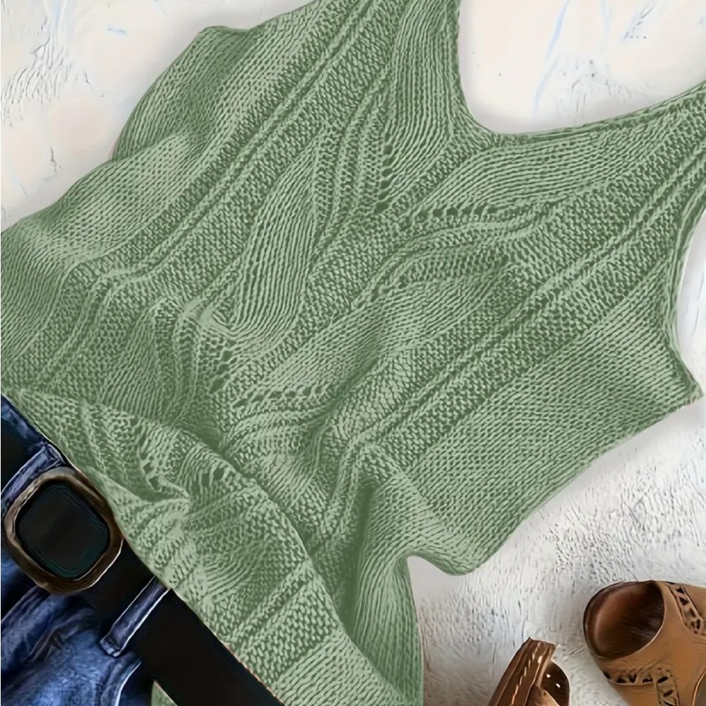 Sage Green V-Neck Cable Knit Sweater
